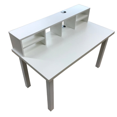 Bürotisch Ordnung weiß beschichtet HPL mit Aufsatz und Metallfüßen
